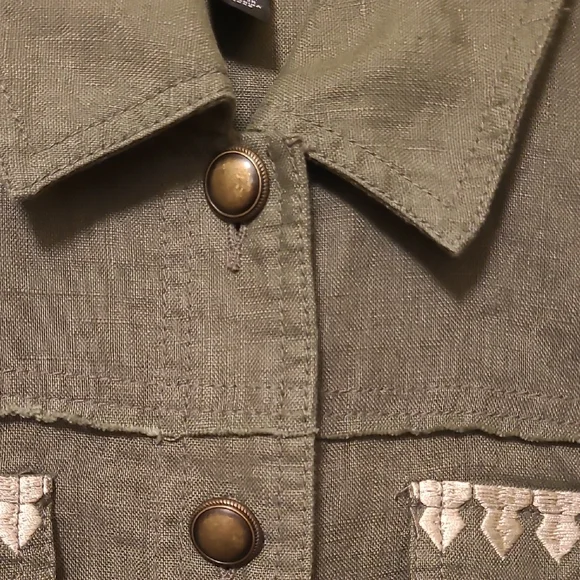 INC International Concept Army Green Linen Embellished Utility Jacket - Picture 5 of 10